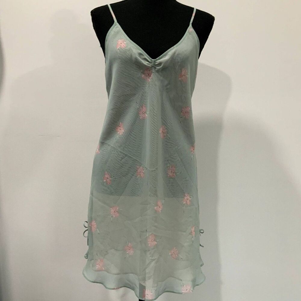 NWOT! Mint Green and Pink Floral Sheer Chemise By Jones NY Size Large